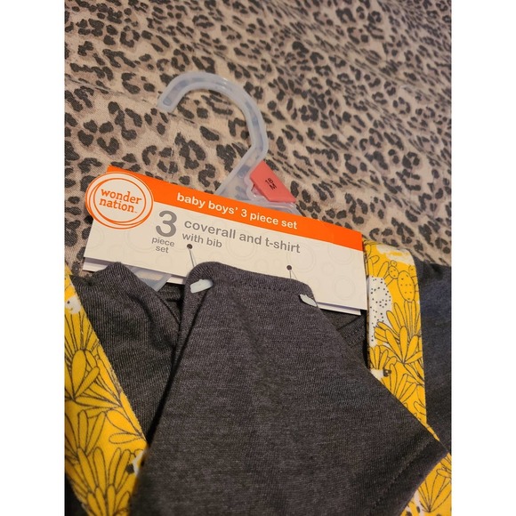 Wonder Nation 3-Piece Set Baby Boys Size 18M Coverall and T-Shirt with Bib (AE) - Picture 3 of 7
